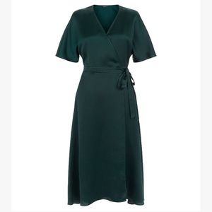 Satin Dark Green Wrap Dress